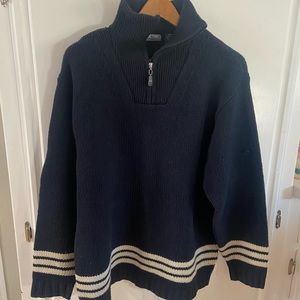 Structure Navy Wool Zipped Thick Knit Fisherman's Sweater Men’s Size L